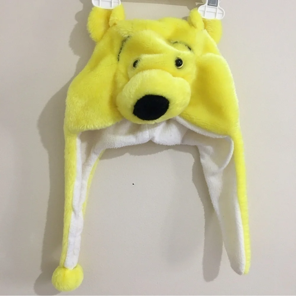 Toddler boy yellow bear fleece lined winter hat